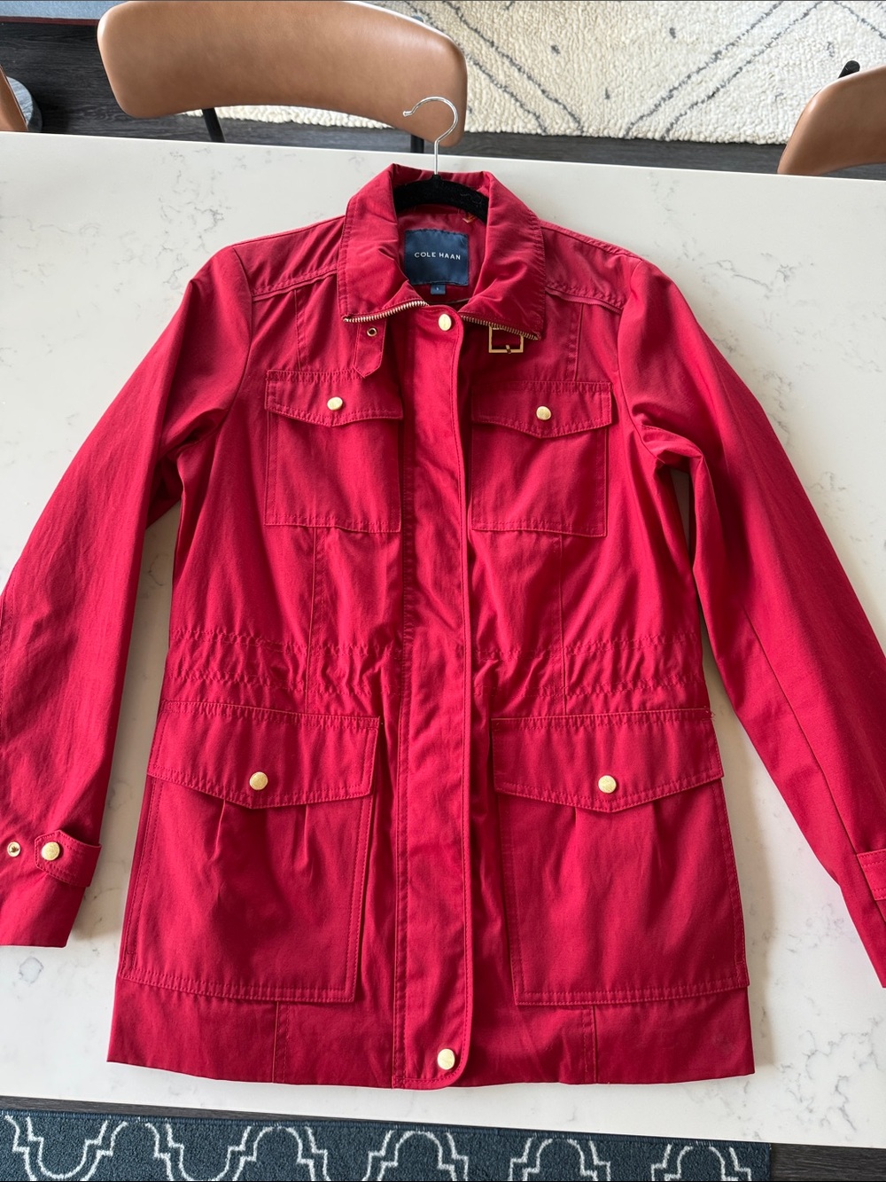 Cole Haan Bright Red Utility Jacket with Gold Hardware
